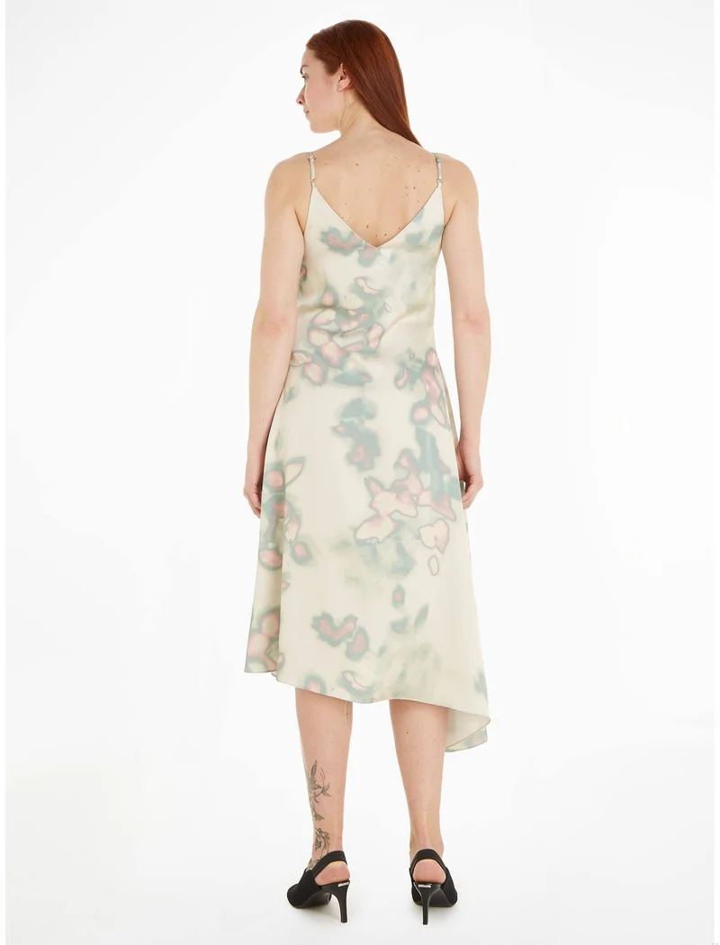 CALVIN KLEIN Floral Print Satin Dress
